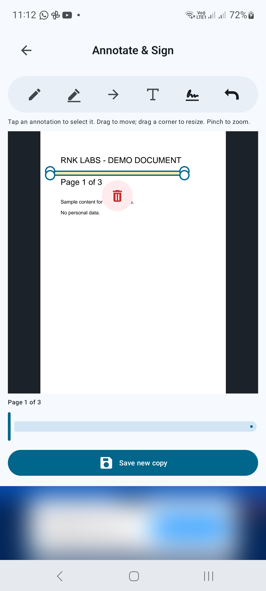 A highlight has been added to the demo PDF and is selected for adjustment.