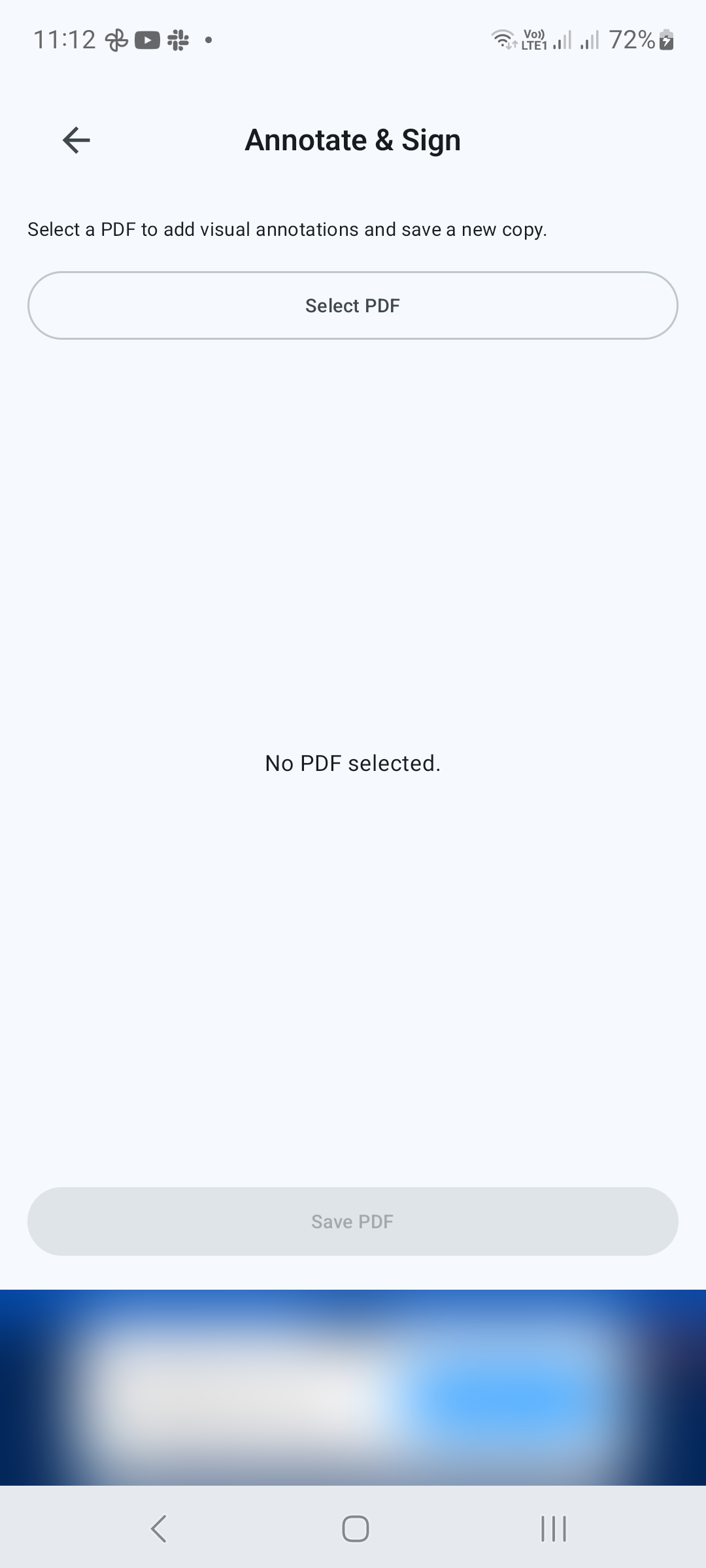 Choose Select PDF to open a document for annotation.