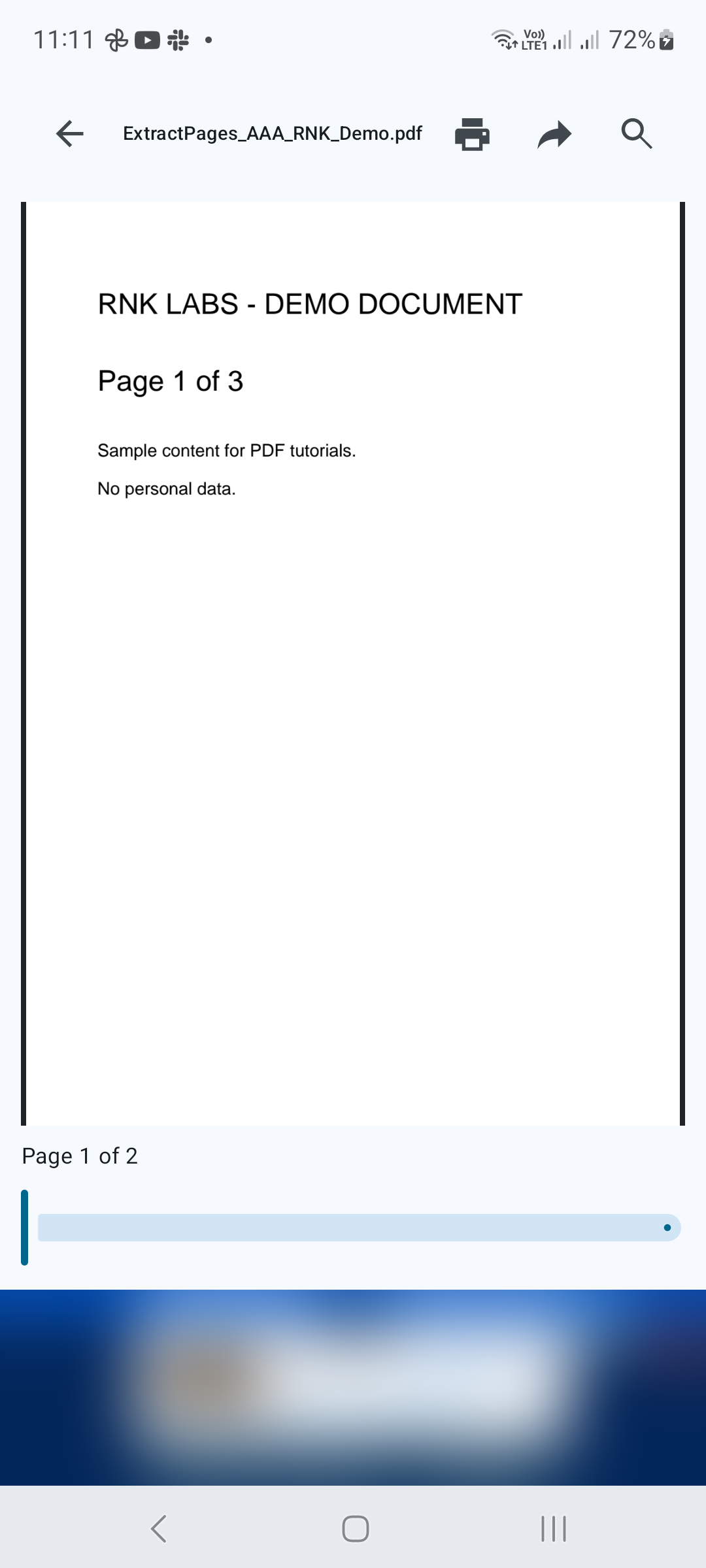 La sélection enregistrée s'ouvre sous forme de PDF de deux pages dans le lecteur.