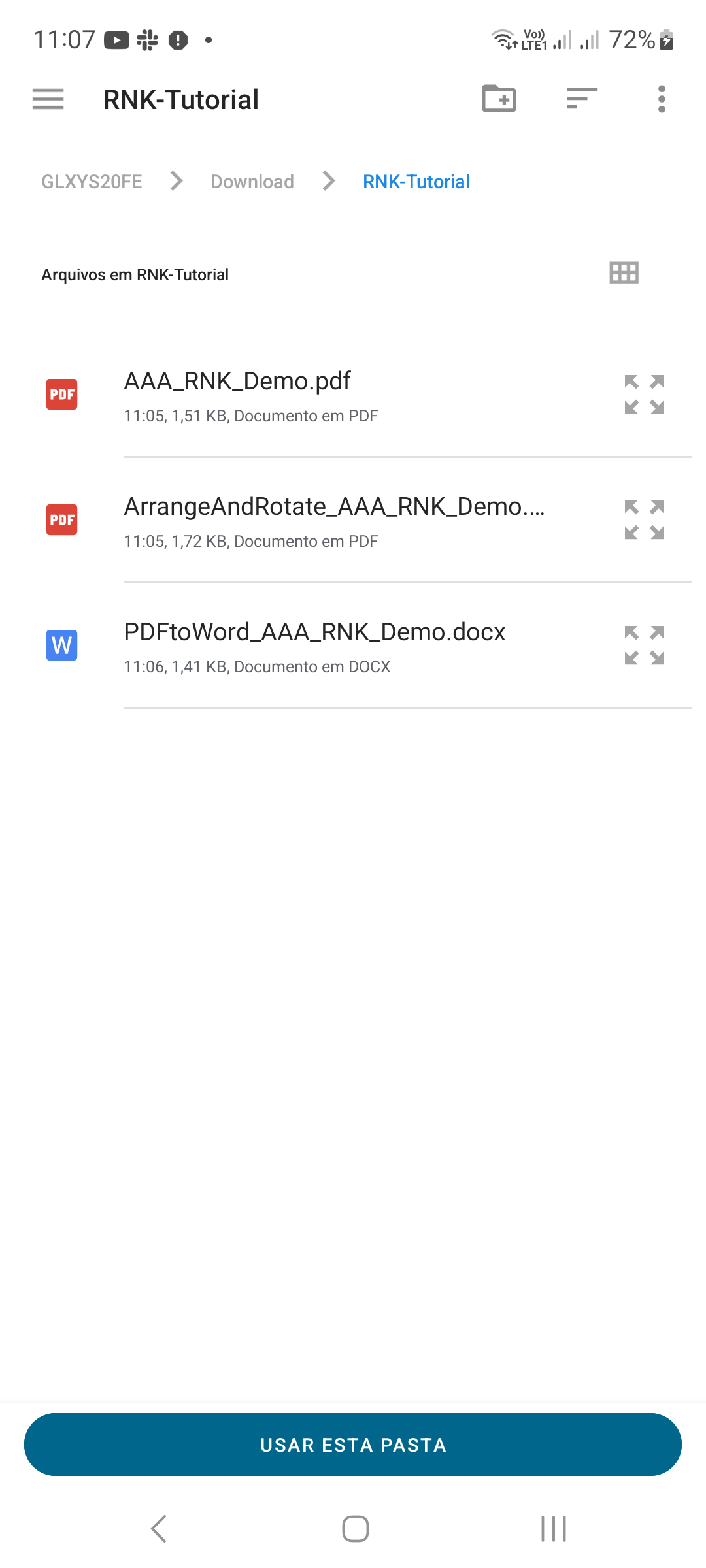 Dışa aktarılan PDFtoWord DOCX, Android'in klasör listesinde görünür. Metnini incelemek için dosyayı uyumlu bir düzenleyicide açın.