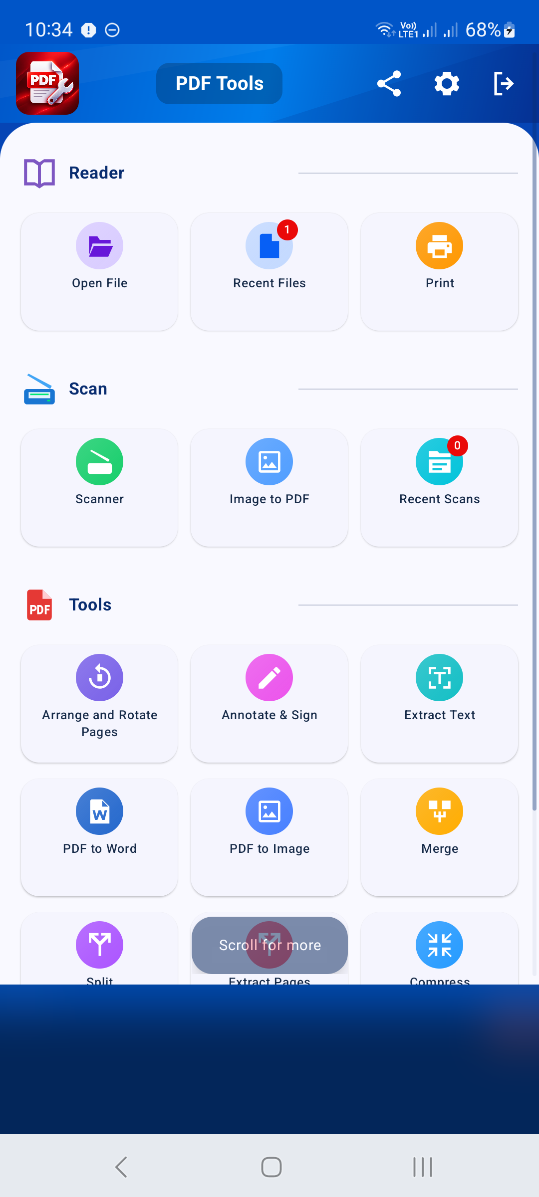 Tocca Scanner nella sezione Scansione della schermata iniziale dell'app.