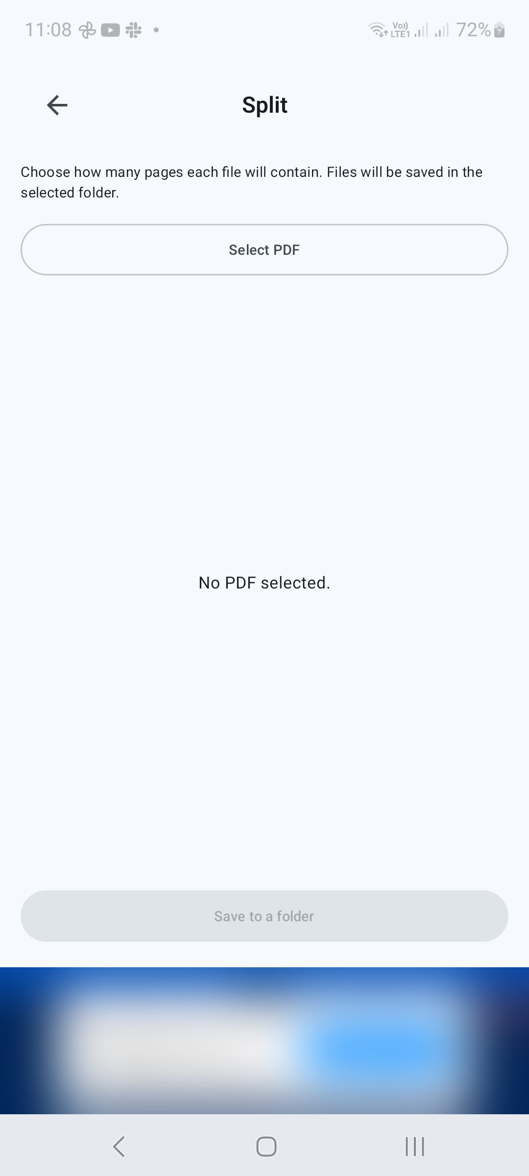 Ouvrez Split et appuyez sur Sélectionner un PDF.